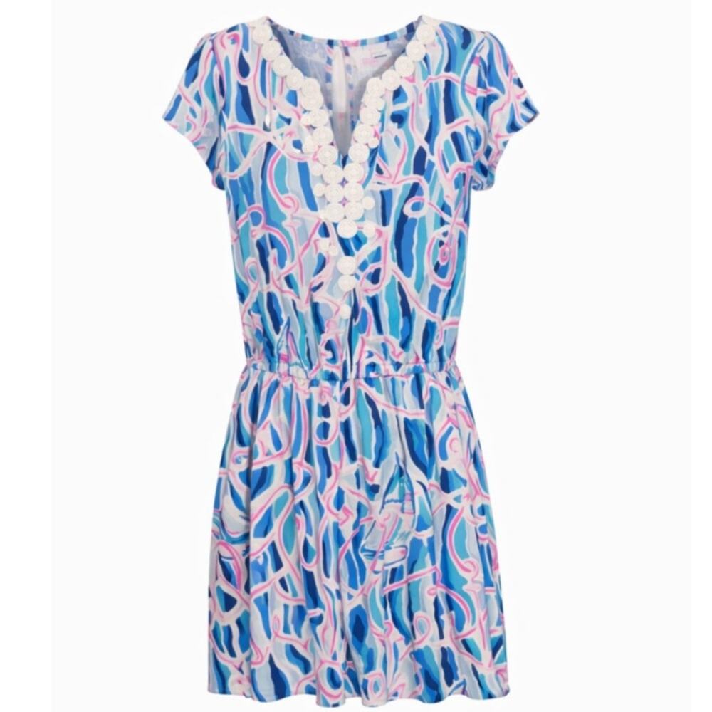 Lilly Pulitzer Skort Romper Dress Look Blue Pink Print Short Sleeve - Small
